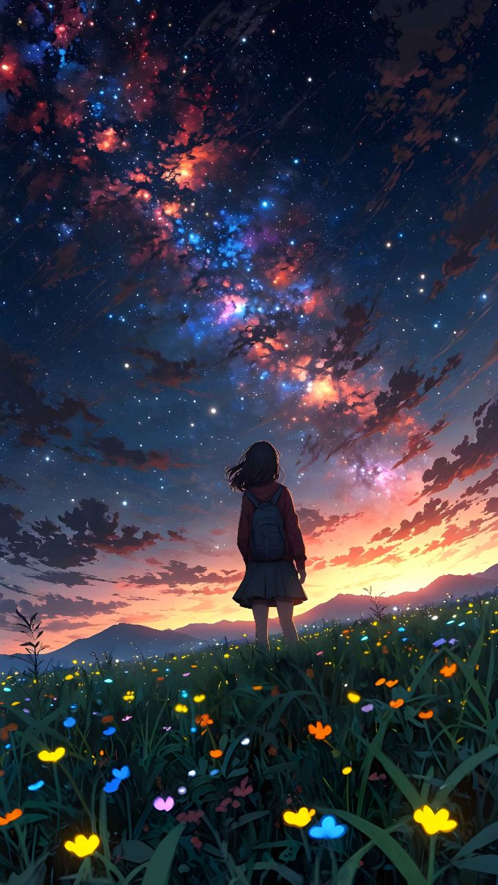 AI anime beautiful girl wallpaper 4K with stunning sky
