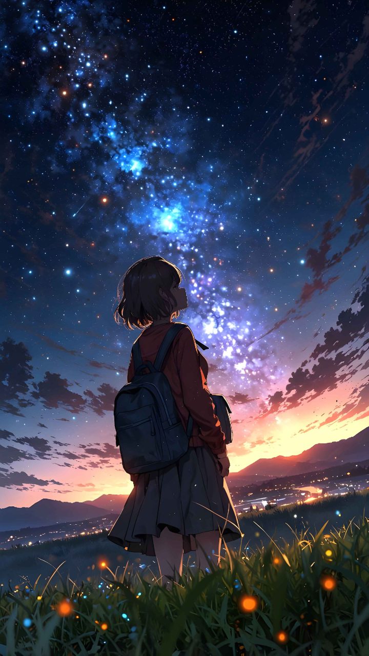 Anime girl sky wallpaper 4K with a dreamy atmosphere