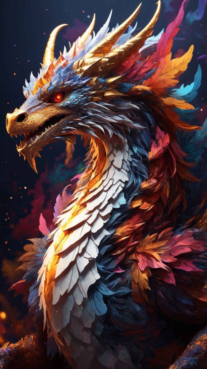 AI colorful feathered dragon fantasy art