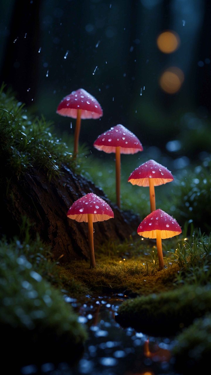 AI glowing mushrooms in fantasy forest