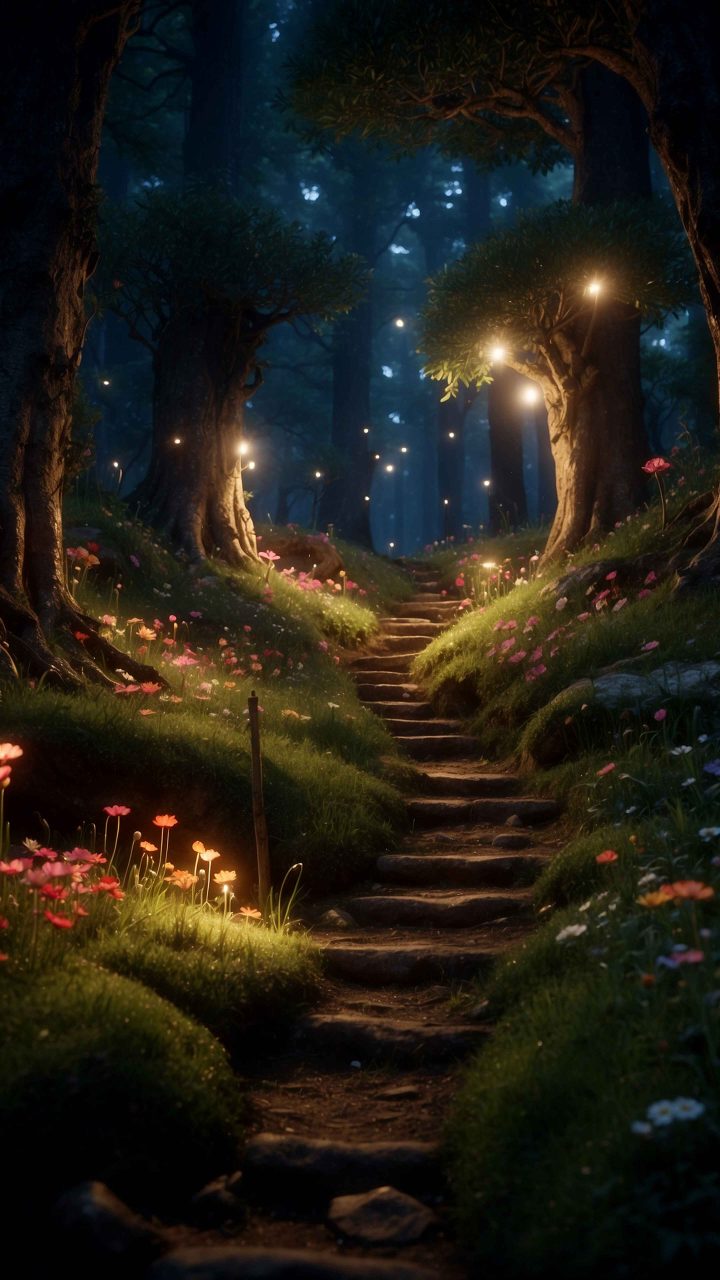 AI fantasy fairy forest at night