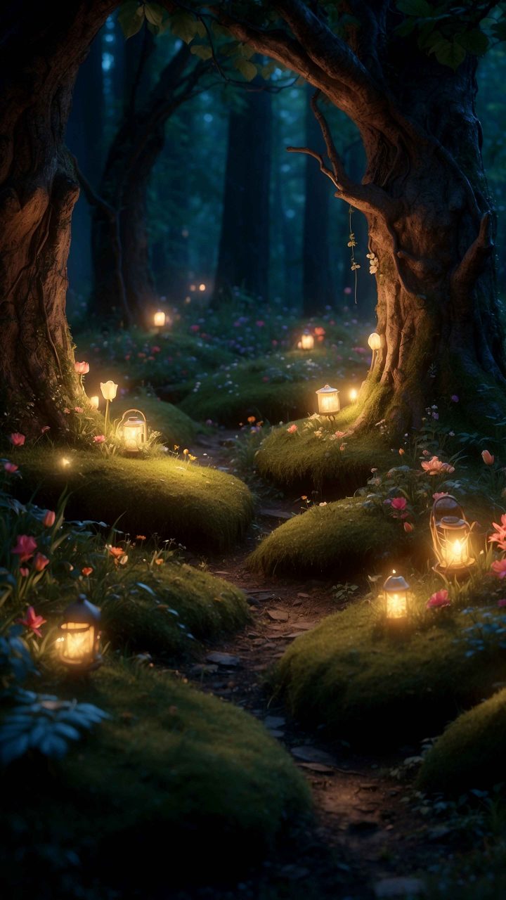 AI secret forest at night