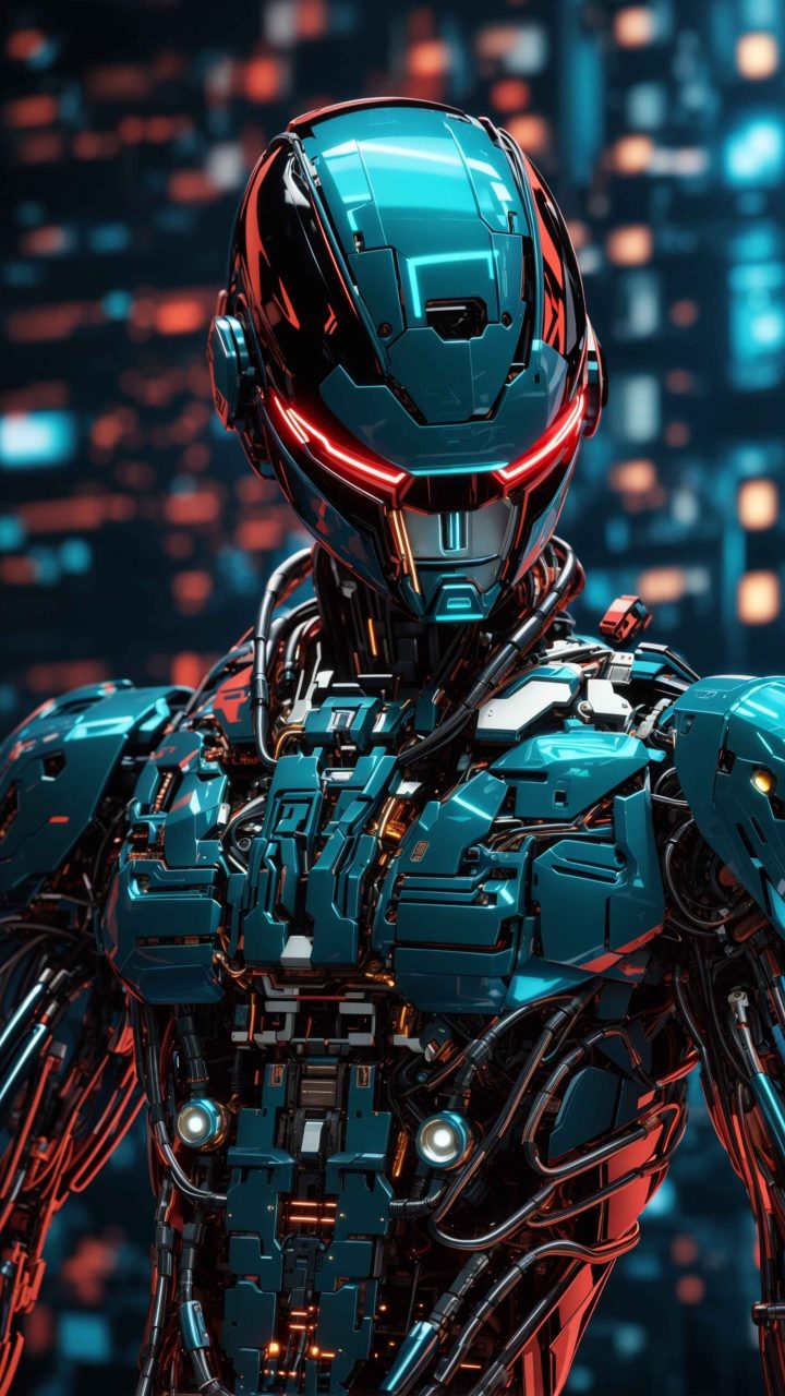 AI sleek cyborg robot wallpaper 4K showcasing a futuristic metallic design with a streamlined appearance, ideal for sci-fi tech themes