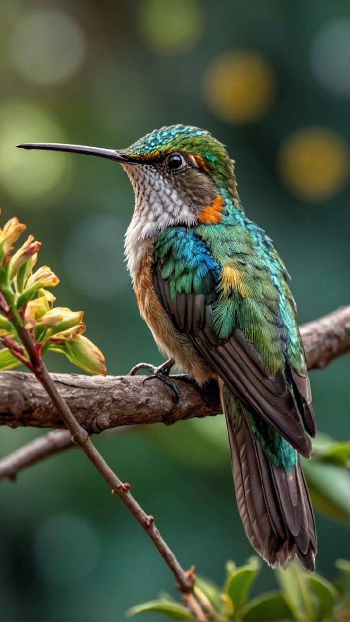 Close-up of a colorful hummingbird