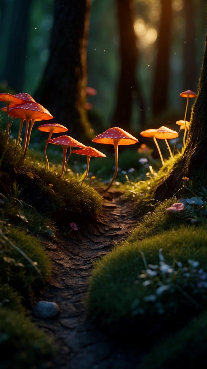 Enchanted forest with luminous mushrooms